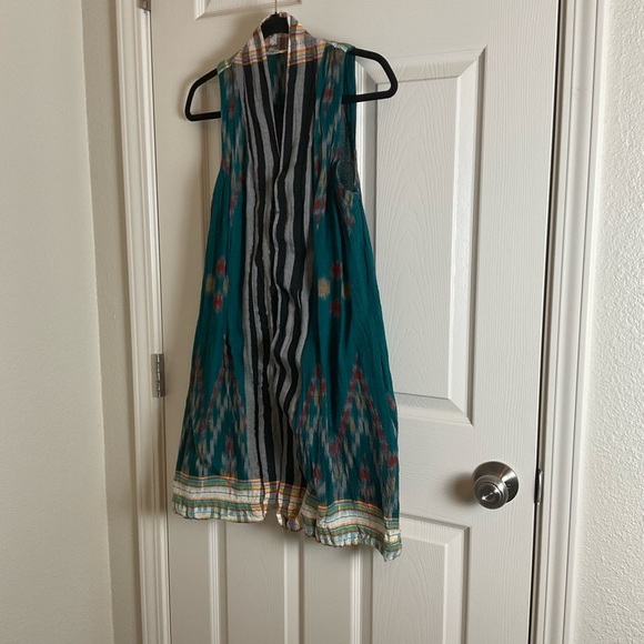 Teal Sleeveless women’s Striped Long Vest - Picture 3 of 11